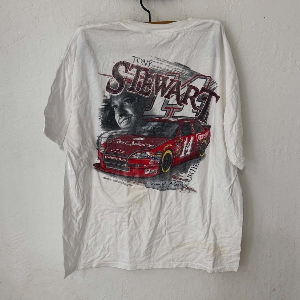 Tony Stewart #14 White Red Vintage Chase Authentic XL NASCAR Graphic T Shirt